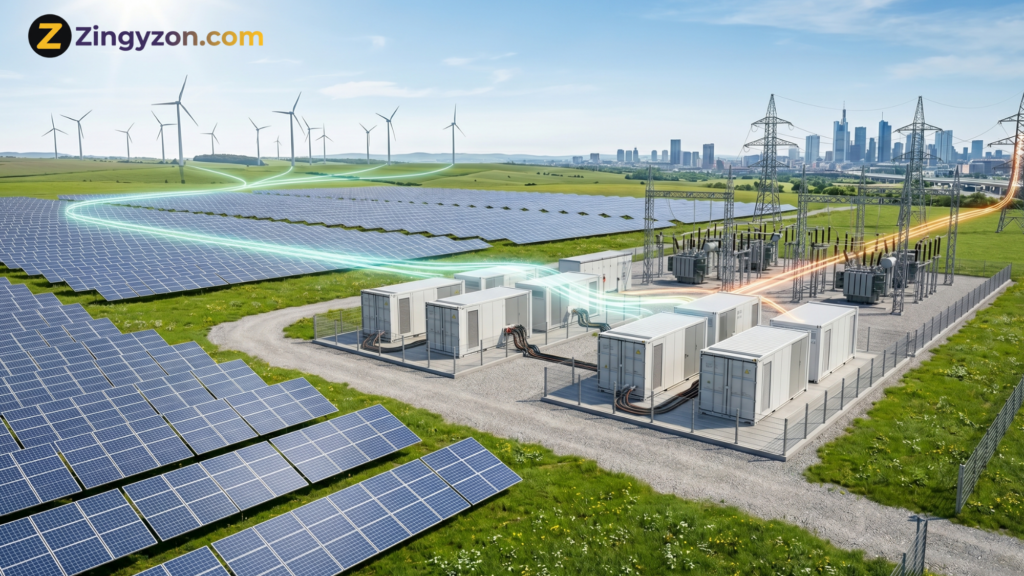 Battery storage for renewable overgeneration at a solar and wind energy facility